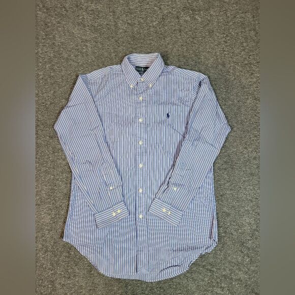 Vtg 90's Polo Ralph Lauren Mens Button Down Shirt Classi Fit Size M Blue Striped - Picture 1 of 9